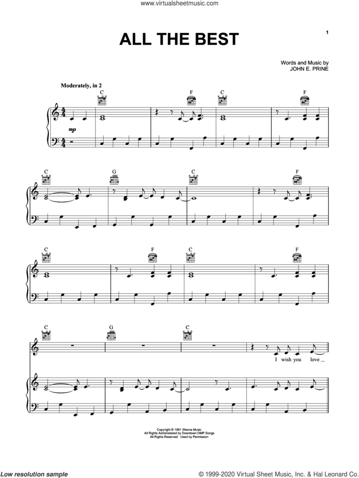 All The Best sheet music for voice, piano or guitar by John Prine and John E. Prine, intermediate skill level