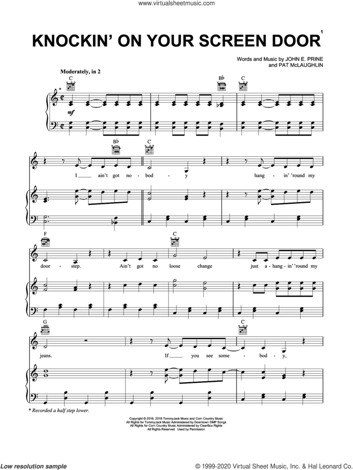 Knockin' On Your Screen Door sheet music for voice, piano or guitar by John Prine, John E. Prine and Pat McLaughlin, intermediate skill level