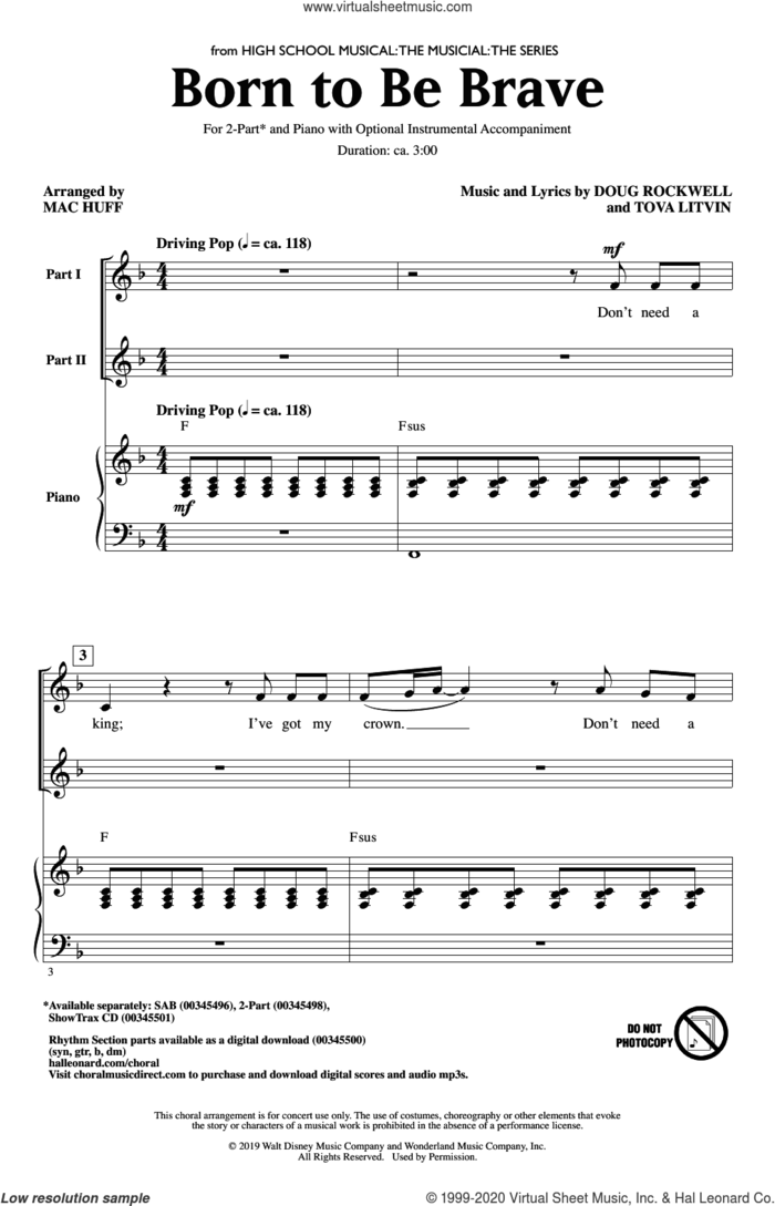 Born To Be Brave (from High School Musical: The Musical: The Series) (arr. Mac Huff) sheet music for choir (2-Part) by Cast of High School Musical: The Musical: The Series, Mac Huff, Doug Rockwell and Tova Litvin, intermediate duet