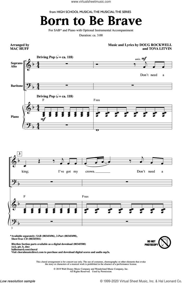 Born To Be Brave (from High School Musical: The Musical: The Series) (arr. Mac Huff) sheet music for choir (SAB: soprano, alto, bass) by Cast of High School Musical: The Musical: The Series, Mac Huff, Doug Rockwell and Tova Litvin, intermediate skill level