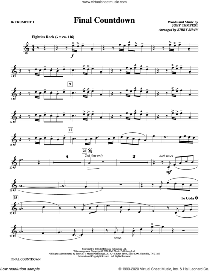 Final Countdown (arr. Kirby Shaw) (complete set of parts) sheet music for orchestra/band by Kirby Shaw, Europe and Joey Tempest, intermediate skill level