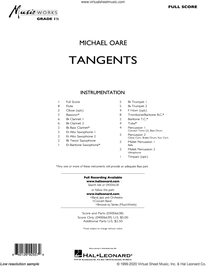 Tangents (COMPLETE) sheet music for concert band by Michael Oare, intermediate skill level
