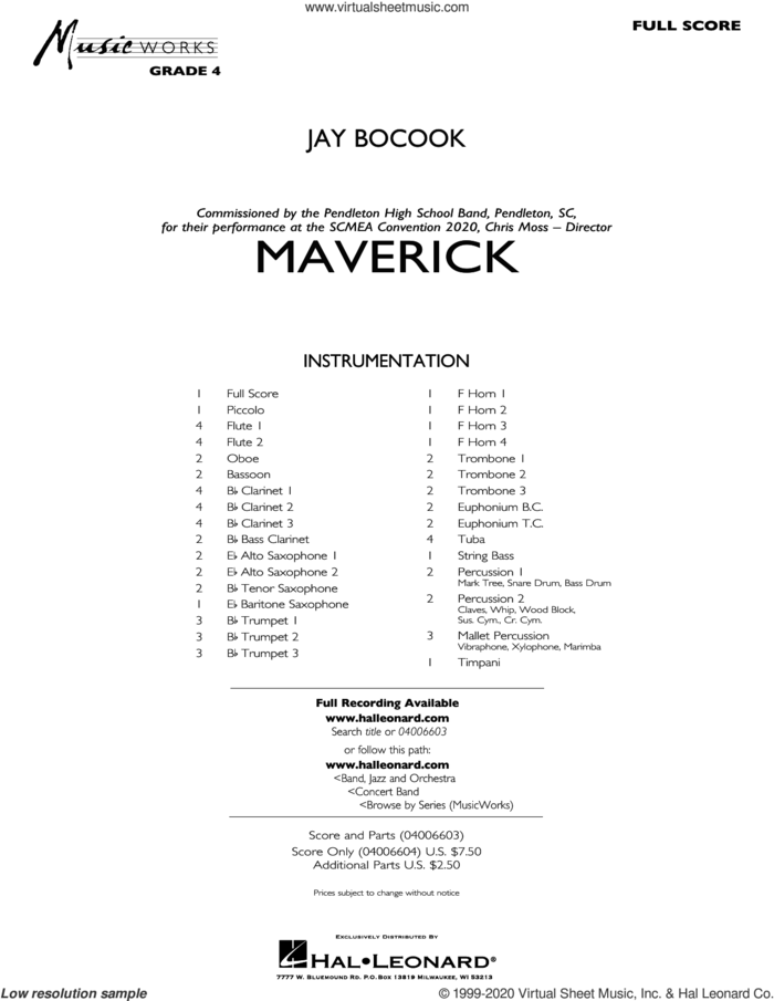 Maverick (COMPLETE) sheet music for concert band by Jay Bocook, intermediate skill level