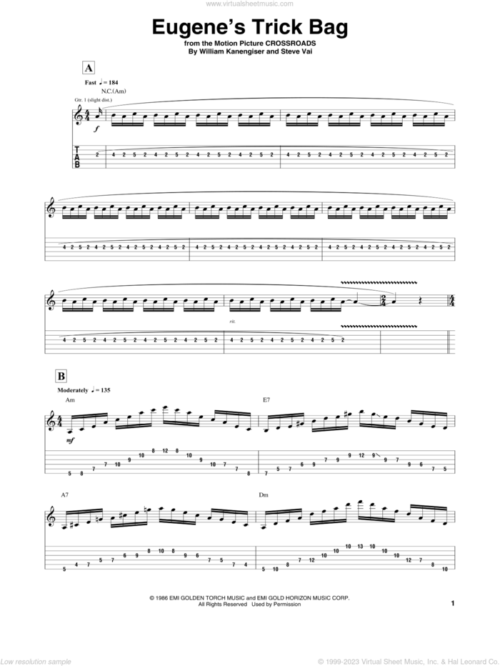 Eugene's Trick Bag sheet music for guitar (tablature) by Steve Vai and William Kanengiser, intermediate skill level
