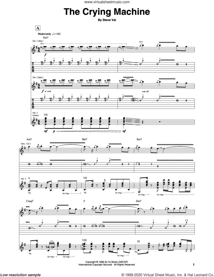 The Crying Machine sheet music for guitar (tablature) by Steve Vai, intermediate skill level