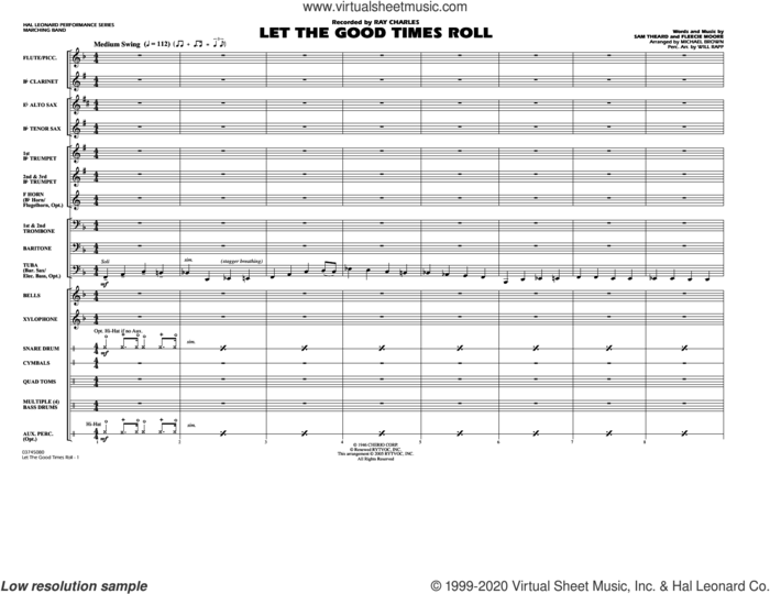 Let the Good Times Roll (arr. Michael Brown) (COMPLETE) sheet music for marching band by Michael Brown, Fleecie Moore, Ray Charles, Sam Theard and Will Rapp, intermediate skill level