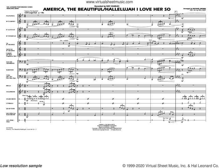 America, The Beautiful/Hallelujah I Love Her So (arr. Michael Brown) (COMPLETE) sheet music for marching band by Ray Charles, Michael Brown and Will Rapp, intermediate skill level