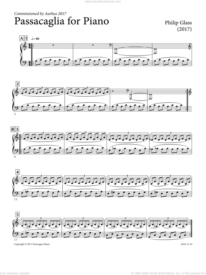 Distant Figure (Passacaglia for Solo Piano) sheet music for piano solo by Philip Glass, classical score, intermediate skill level