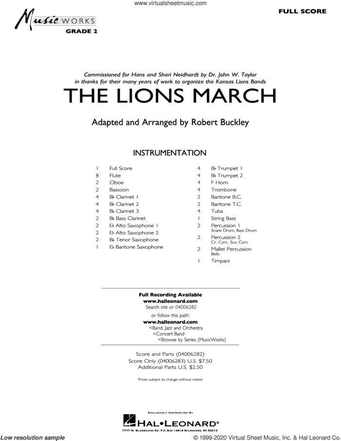 The Lions March (arr. Robert Buckley) (COMPLETE) sheet music for concert band  and Robert Buckley, intermediate skill level
