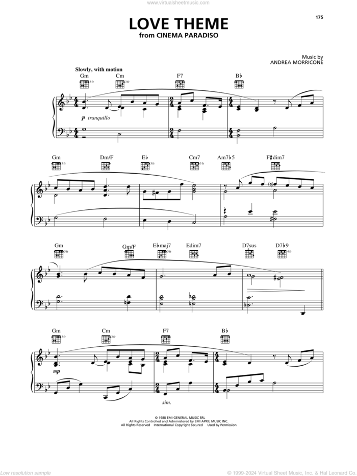 Love Theme (Tema D'Amore) (from Cinema Paradiso) sheet music for piano solo by Ennio Morricone and Andrea Morricone, intermediate skill level