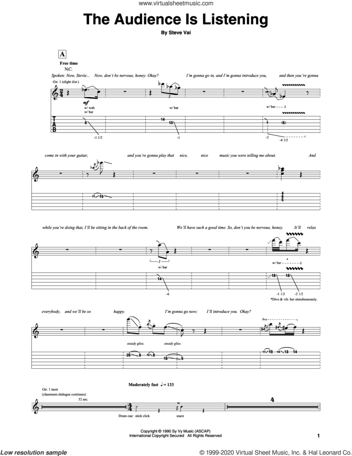 The Audience Is Listening sheet music for guitar (tablature) by Steve Vai, intermediate skill level