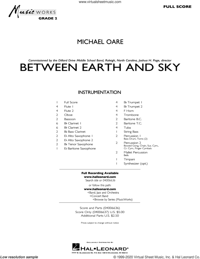 Between Earth and Sky (COMPLETE) sheet music for concert band by Michael Oare, intermediate skill level