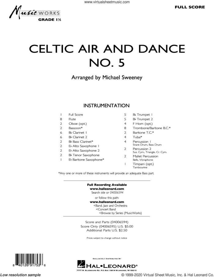 Celtic Air and Dance No. 5 (COMPLETE) sheet music for concert band by Michael Sweeney, intermediate skill level