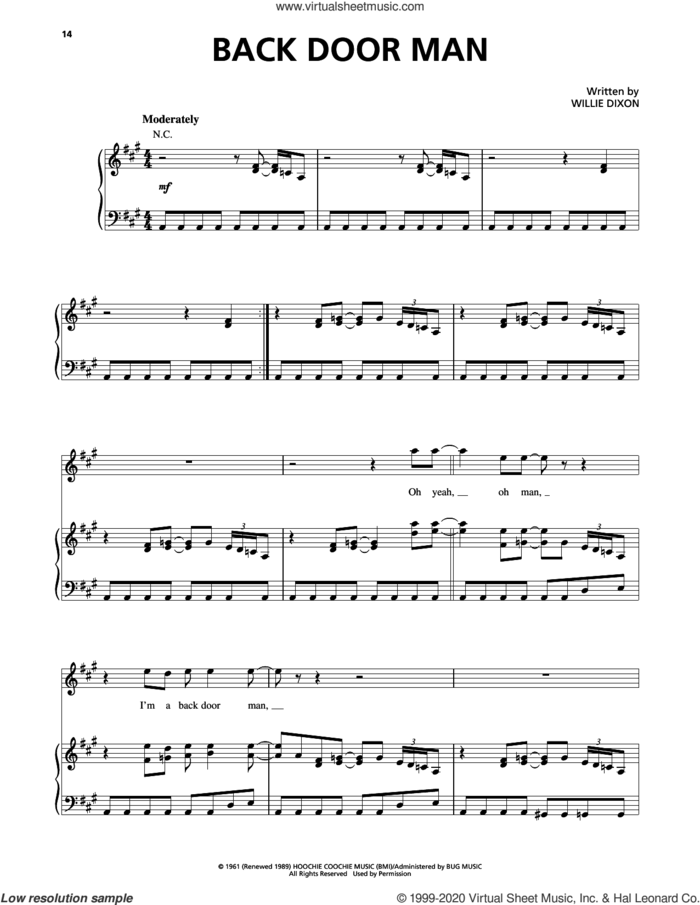 Back Door Man sheet music for voice, piano or guitar by The Doors and Willie Dixon, intermediate skill level