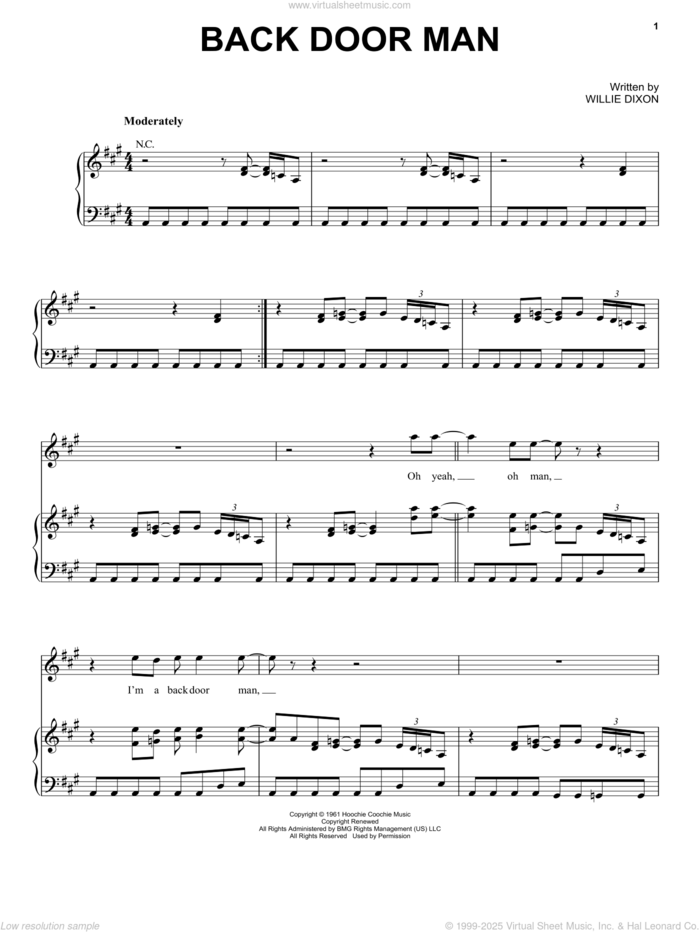 Back Door Man sheet music for voice, piano or guitar by The Doors and Willie Dixon, intermediate skill level