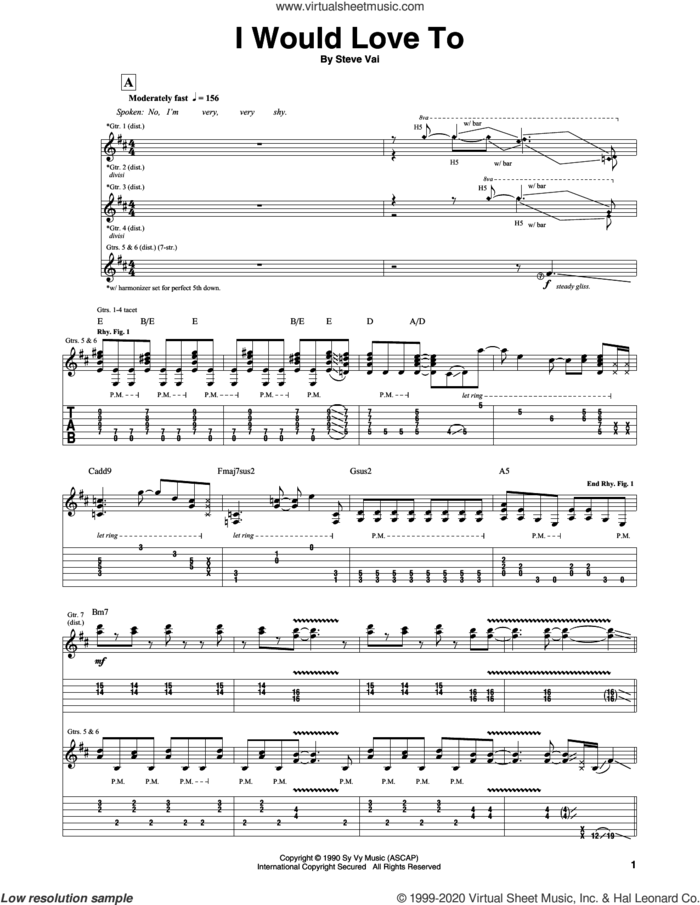 I Would Love To sheet music for guitar (tablature) by Steve Vai, intermediate skill level