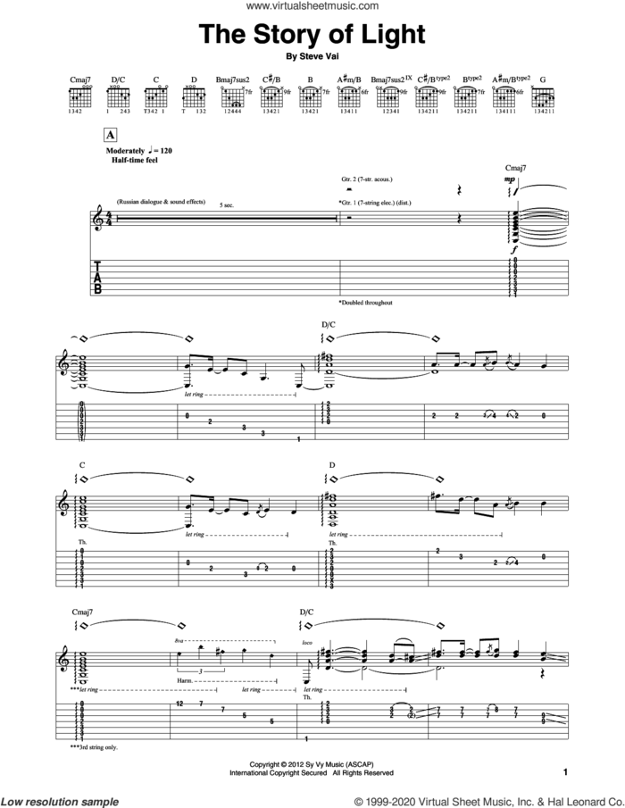The Story Of Light sheet music for guitar (tablature) by Steve Vai, intermediate skill level