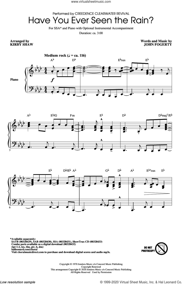Have You Ever Seen The Rain? (arr. Kirby Shaw) sheet music for choir (SSA: soprano, alto) by Creedence Clearwater Revival, Kirby Shaw and John Fogerty, intermediate skill level