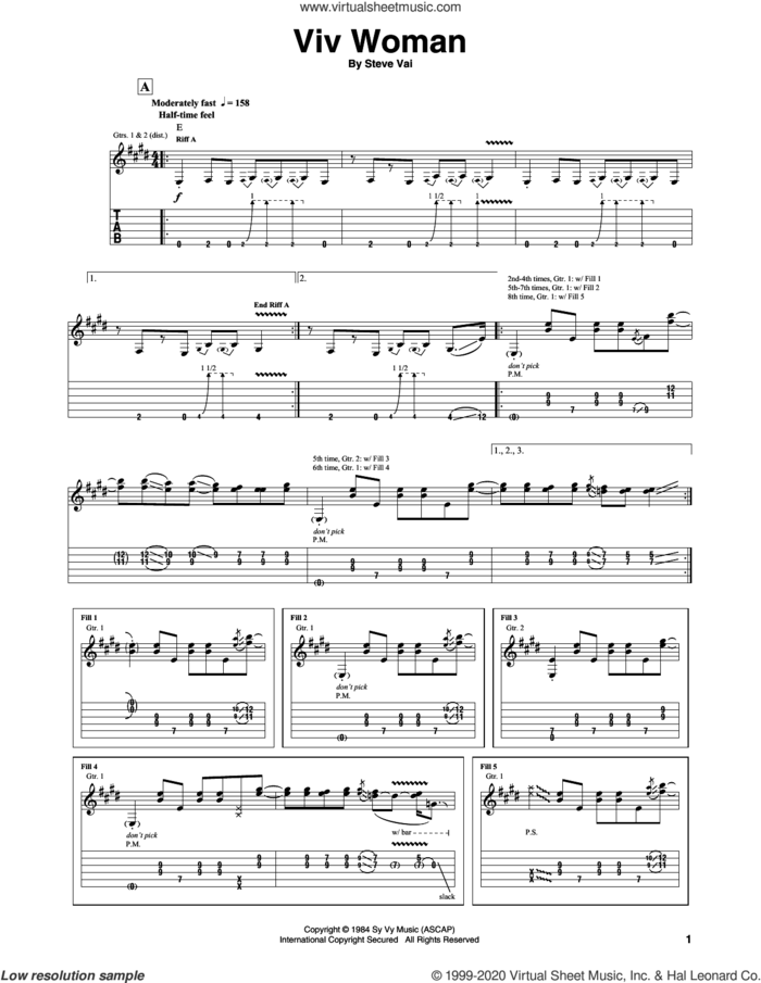 Viv Woman sheet music for guitar (tablature) by Steve Vai, intermediate skill level