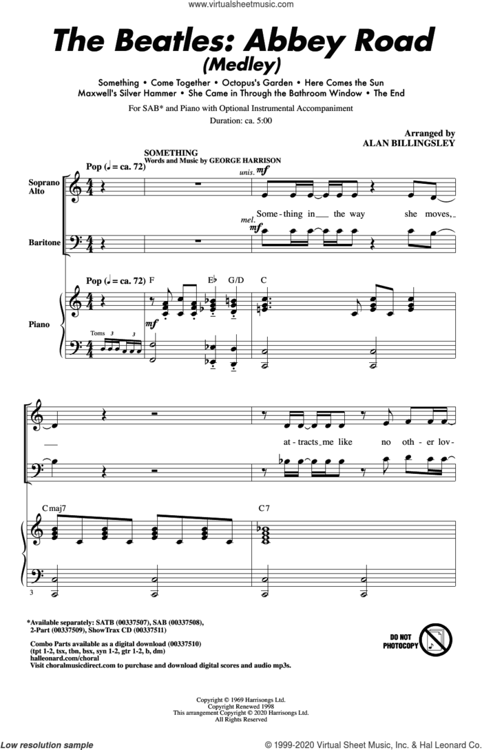 The Beatles: Abbey Road (Medley) (arr. Alan Billingsley) sheet music for choir (SAB: soprano, alto, bass) by The Beatles, Alan Billingsley, John Lennon and Paul McCartney, intermediate skill level