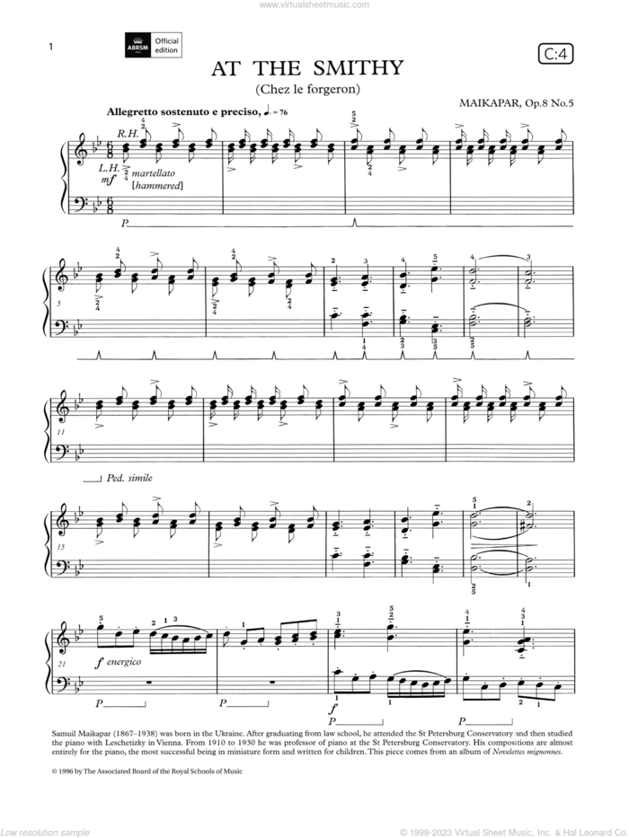 At the Smithy (Grade 4, list C4, from the ABRSM Piano Syllabus 2021 and 2022) sheet music for piano solo by Samuil Maikapar and Alan Jones, classical score, intermediate skill level