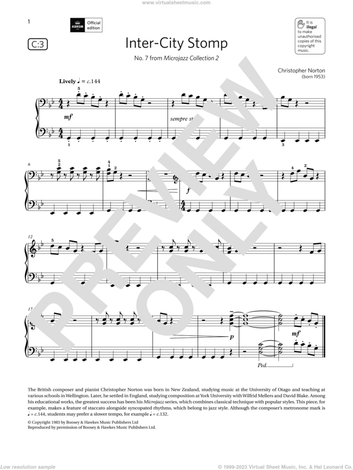Inter-City Stomp (Grade 2, list C3, from the ABRSM Piano Syllabus 2021 and 2022) sheet music for piano solo by Christopher Norton, classical score, intermediate skill level
