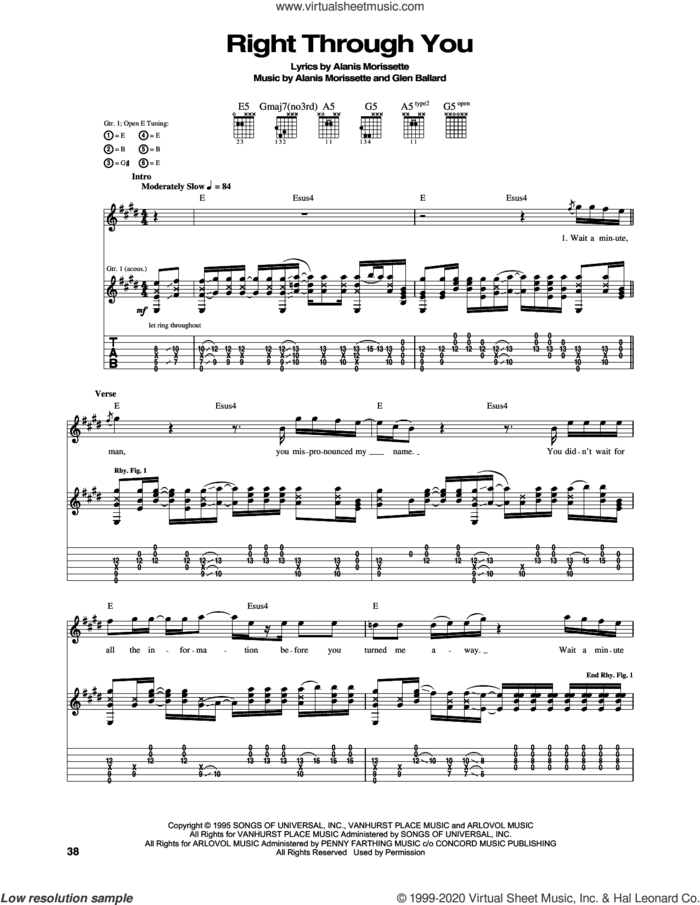 Right Through You sheet music for guitar (tablature) by Alanis Morissette and Glen Ballard, intermediate skill level