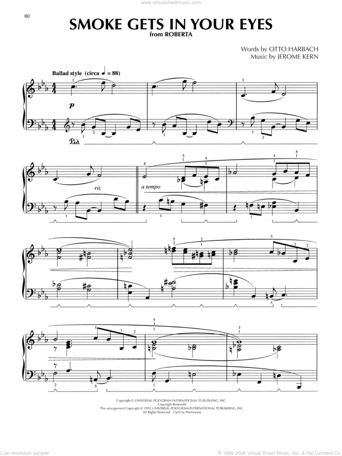 Smoke Gets In Your Eyes (arr. Lee Evans) sheet music for piano solo by The Platters, Lee Evans, Jerome Kern and Otto Harbach, intermediate skill level