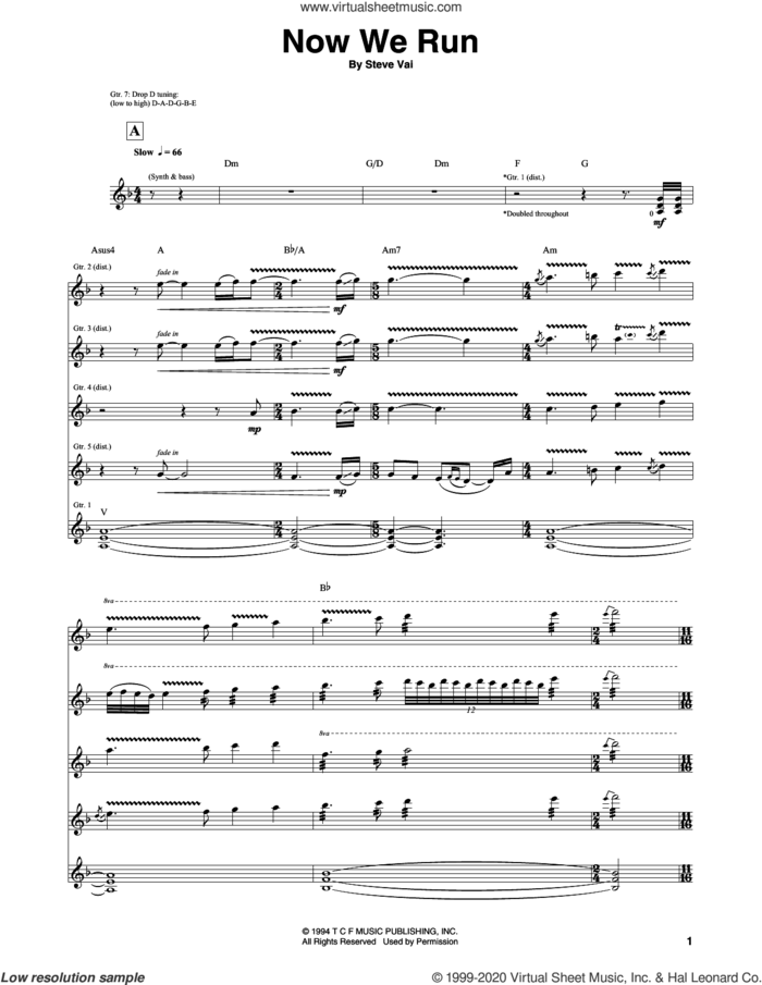 Now We Run sheet music for guitar (tablature) by Steve Vai, intermediate skill level