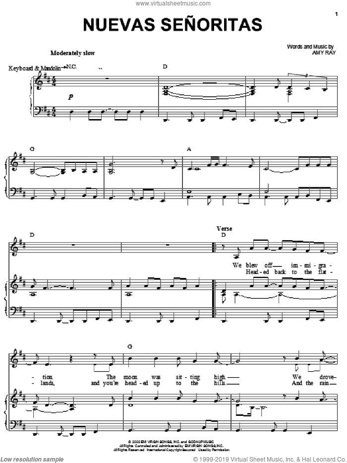 Nuevas Senoritas sheet music for voice, piano or guitar by Indigo Girls and Amy Ray, intermediate skill level