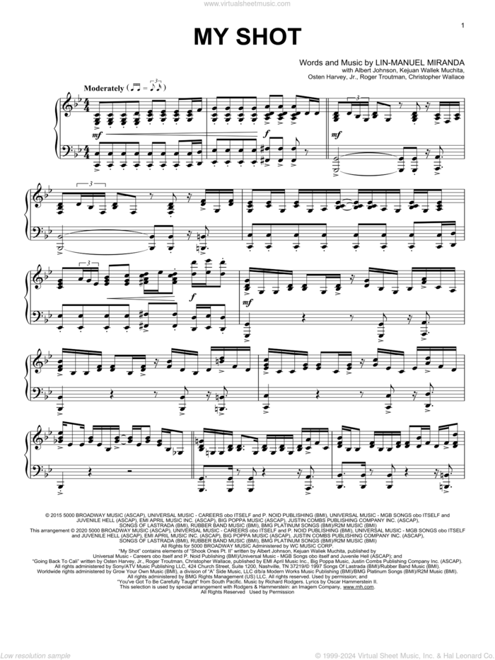 My Shot (from Hamilton) (arr. David Pearl) sheet music for piano solo by Lin-Manuel Miranda, David Pearl, Albert Johnson, Christopher Wallace, Kejuan Waliek Muchita, Osten Harvey, Jr. and Roger Troutman, intermediate skill level