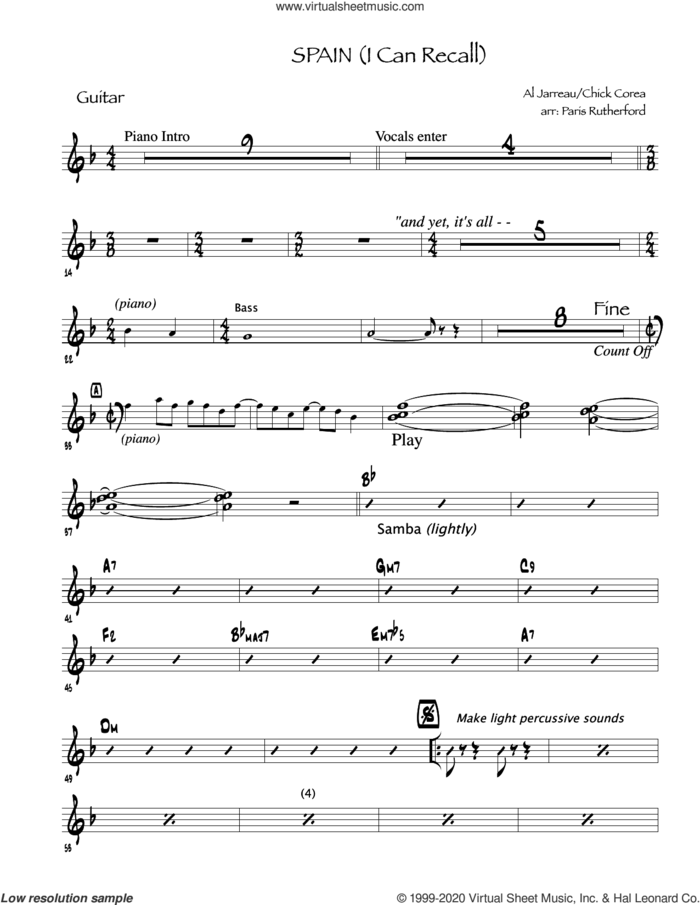 (I Can Recall) Spain (arr. Paris Rutherford) (complete set of parts) sheet music for orchestra/band by Paris Rutherford, Al Jarreau, Artie Maren, Chick Corea and Joaquin Rodrigo, intermediate skill level