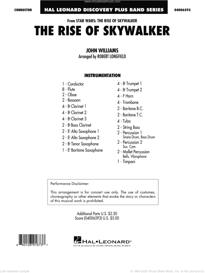 The Rise of Skywalker (from Star Wars: The Rise of Skywalker) sheet music for concert band (full score) by John Williams and Robert Longfield, intermediate skill level