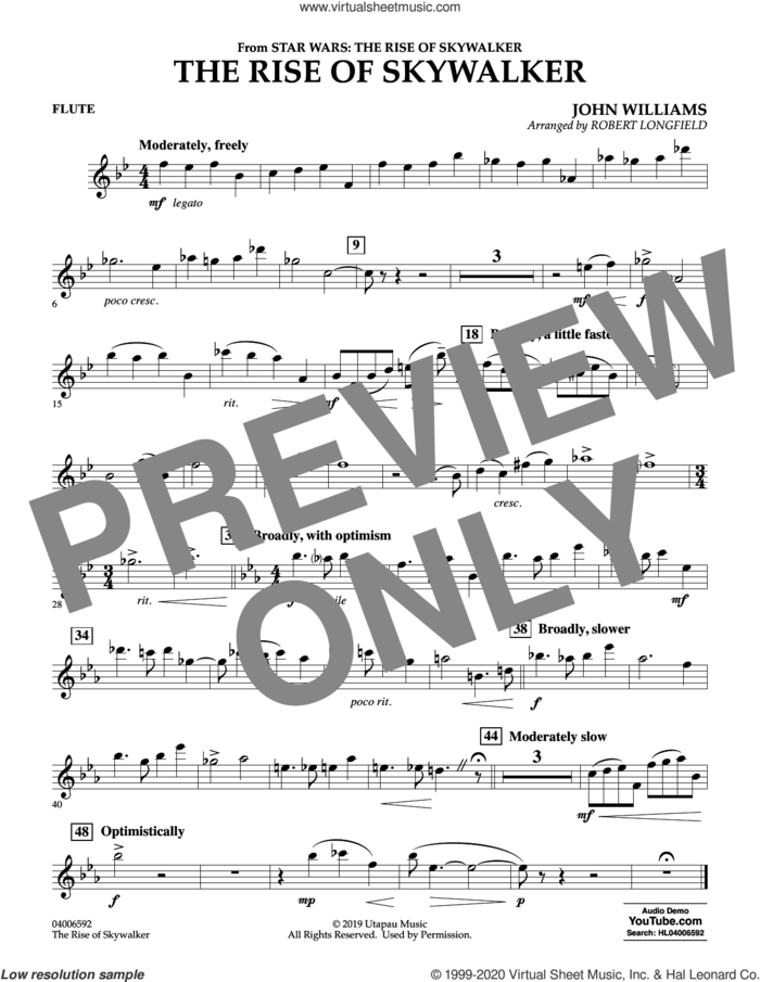 The Rise of Skywalker (from Star Wars: The Rise of Skywalker) sheet music for concert band (flute) by John Williams and Robert Longfield, intermediate skill level