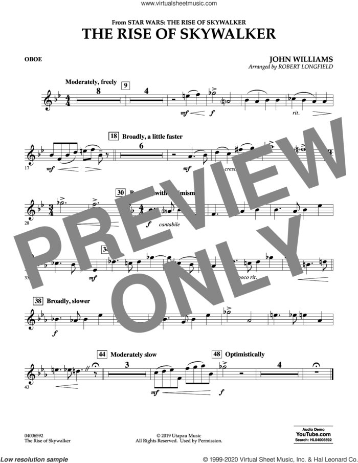 The Rise of Skywalker (from Star Wars: The Rise of Skywalker) sheet music for concert band (oboe) by John Williams and Robert Longfield, intermediate skill level