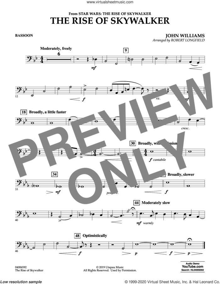 The Rise of Skywalker (from Star Wars: The Rise of Skywalker) sheet music for concert band (bassoon) by John Williams and Robert Longfield, intermediate skill level