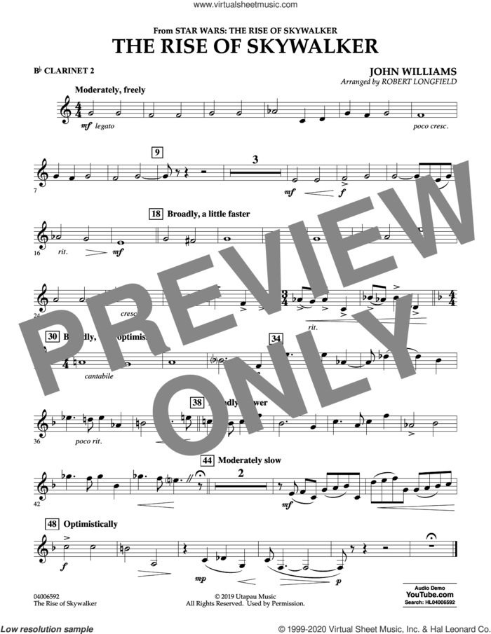 The Rise of Skywalker (from Star Wars: The Rise of Skywalker) sheet music for concert band (Bb clarinet 2) by John Williams and Robert Longfield, intermediate skill level