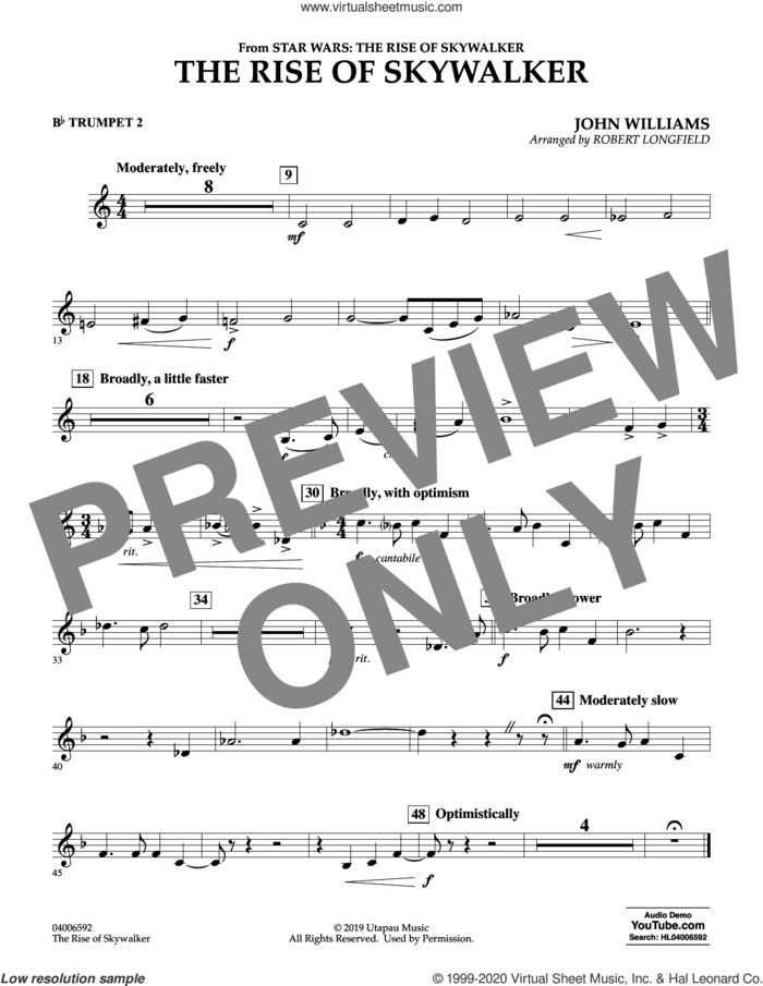 The Rise of Skywalker (from Star Wars: The Rise of Skywalker) sheet music for concert band (Bb trumpet 2) by John Williams and Robert Longfield, intermediate skill level