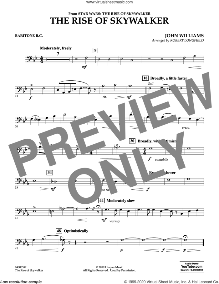 The Rise of Skywalker (from Star Wars: The Rise of Skywalker) sheet music for concert band (baritone b.c.) by John Williams and Robert Longfield, intermediate skill level