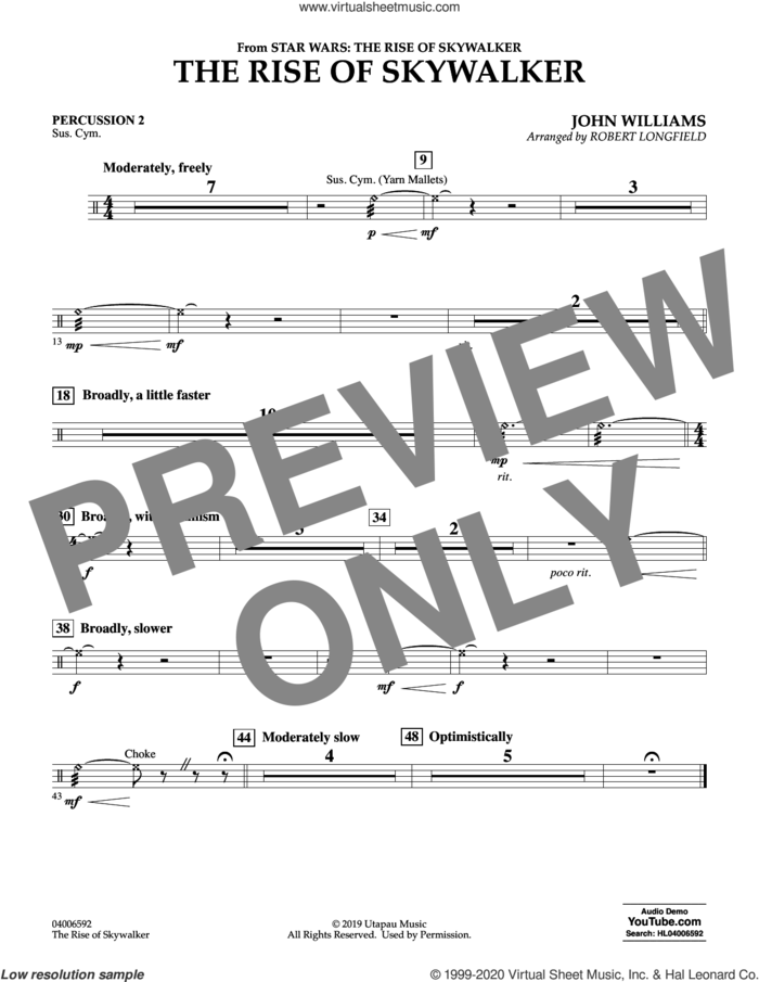 The Rise of Skywalker (from Star Wars: The Rise of Skywalker) sheet music for concert band (percussion 2) by John Williams and Robert Longfield, intermediate skill level