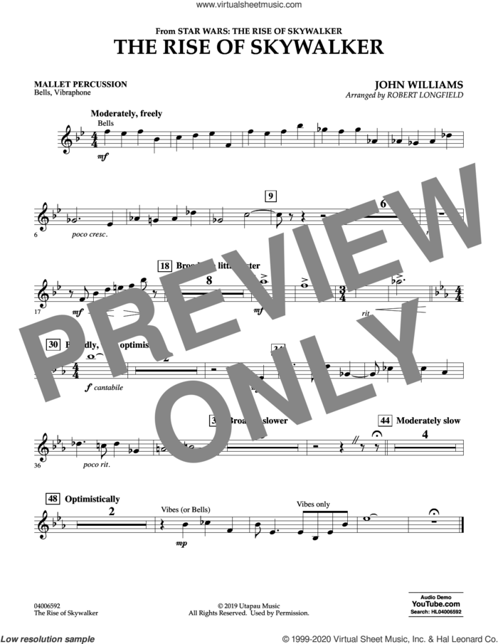 The Rise of Skywalker (from Star Wars: The Rise of Skywalker) sheet music for concert band (mallet percussion) by John Williams and Robert Longfield, intermediate skill level