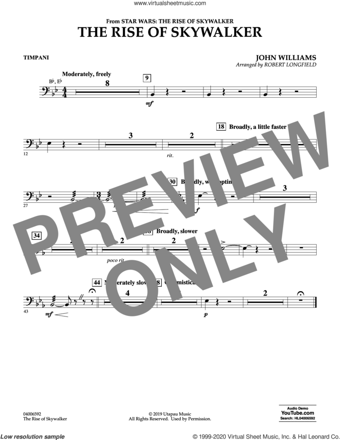 The Rise of Skywalker (from Star Wars: The Rise of Skywalker) sheet music for concert band (timpani) by John Williams and Robert Longfield, intermediate skill level