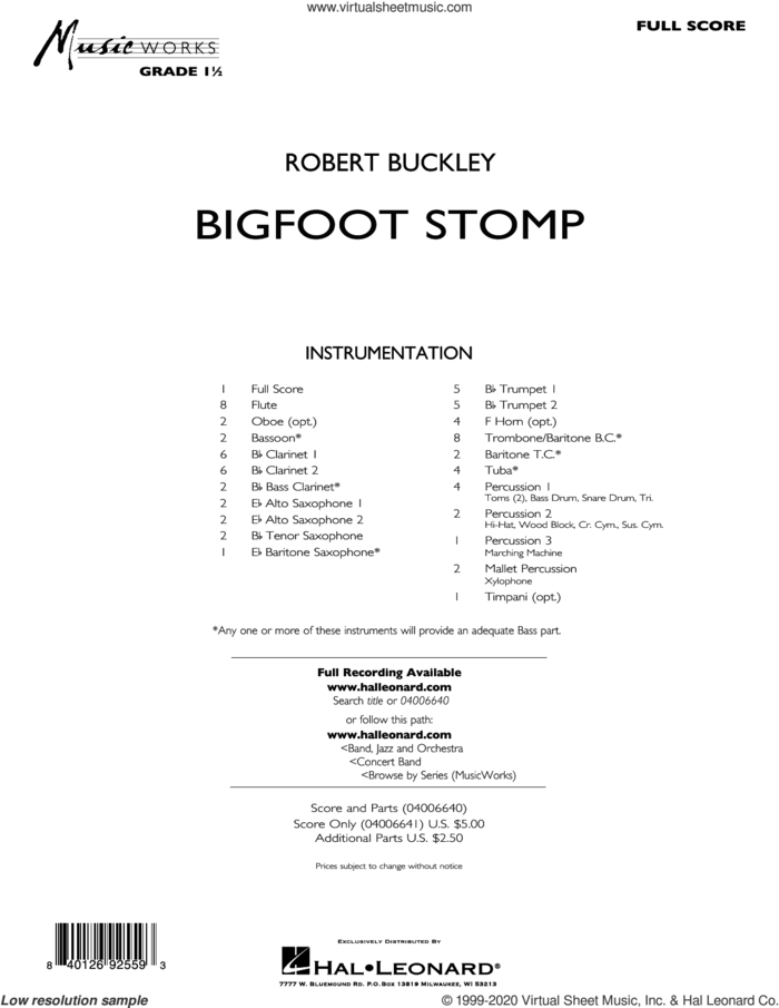 Big Foot Stomp (COMPLETE) sheet music for concert band by Robert Buckley, intermediate skill level