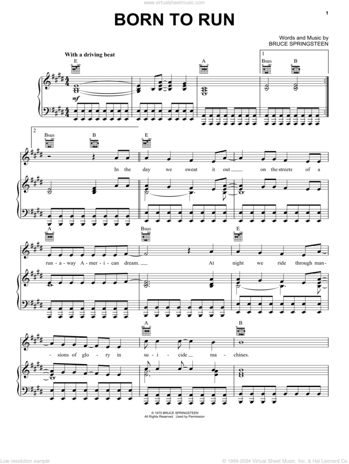 Born To Run sheet music for voice, piano or guitar by Bruce Springsteen, intermediate skill level