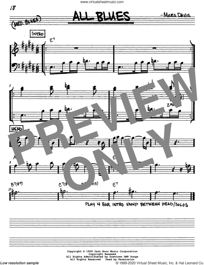 All Blues sheet music for voice and other instruments (in Eb) by Miles Davis and John Coltrane, intermediate skill level