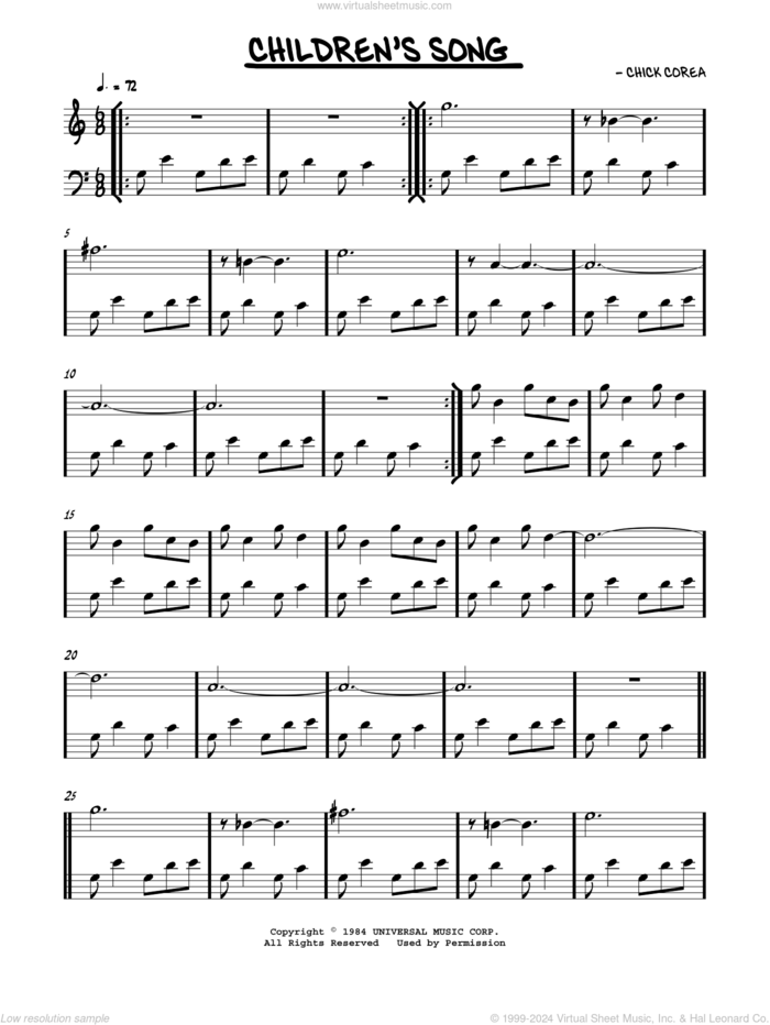 Children's Song No. 1 sheet music for voice and other instruments (in C) by Chick Corea, intermediate skill level
