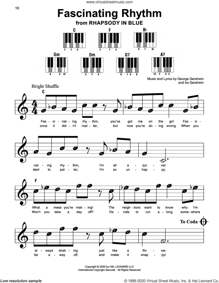Fascinating Rhythm (from Rhapsody in Blue) sheet music for piano solo by George Gershwin, George Gershwin & Ira Gershwin and Ira Gershwin, beginner skill level