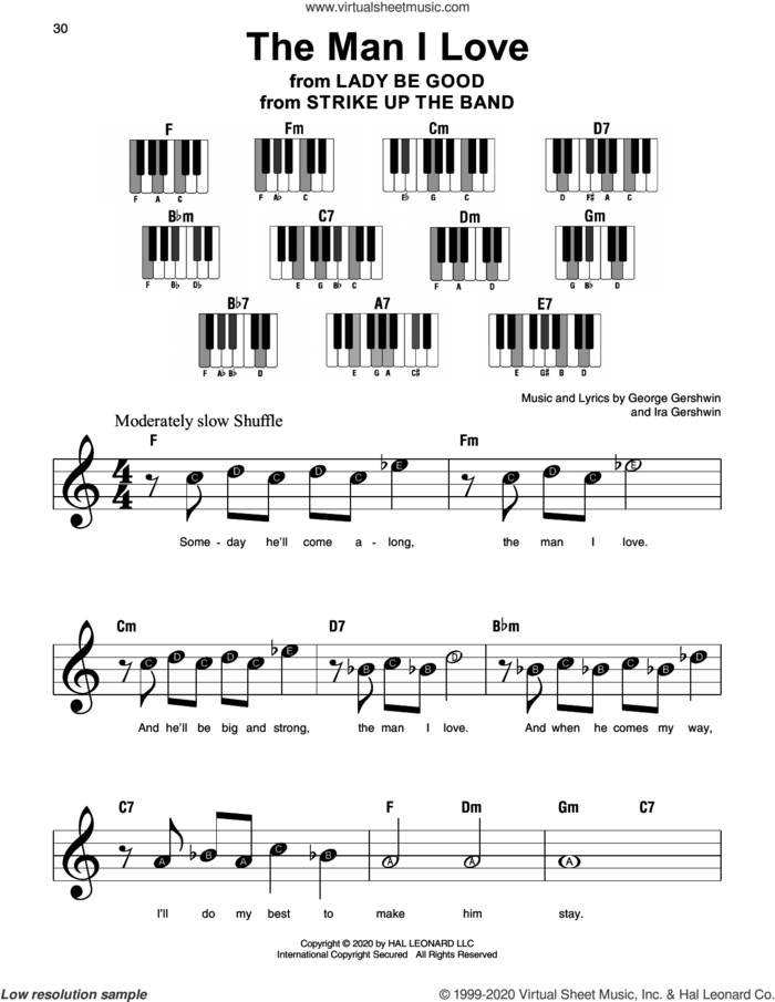 The Man I Love (from Strike Up The Band) sheet music for piano solo by George Gershwin, George Gershwin & Ira Gershwin and Ira Gershwin, beginner skill level