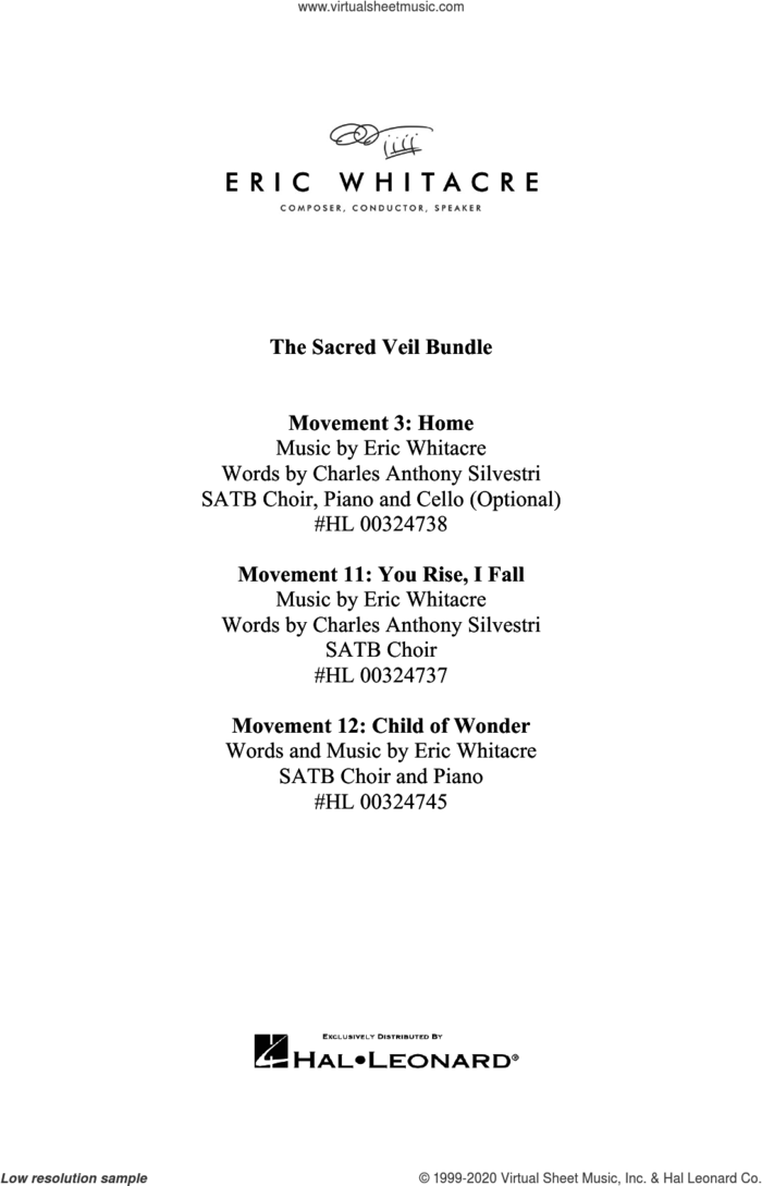 The Sacred Veil Bundle ('Home,' 'You Rise, I Fall' and 'Child of Wonder') sheet music for choir (SATB: soprano, alto, tenor, bass) by Eric Whitacre, intermediate skill level