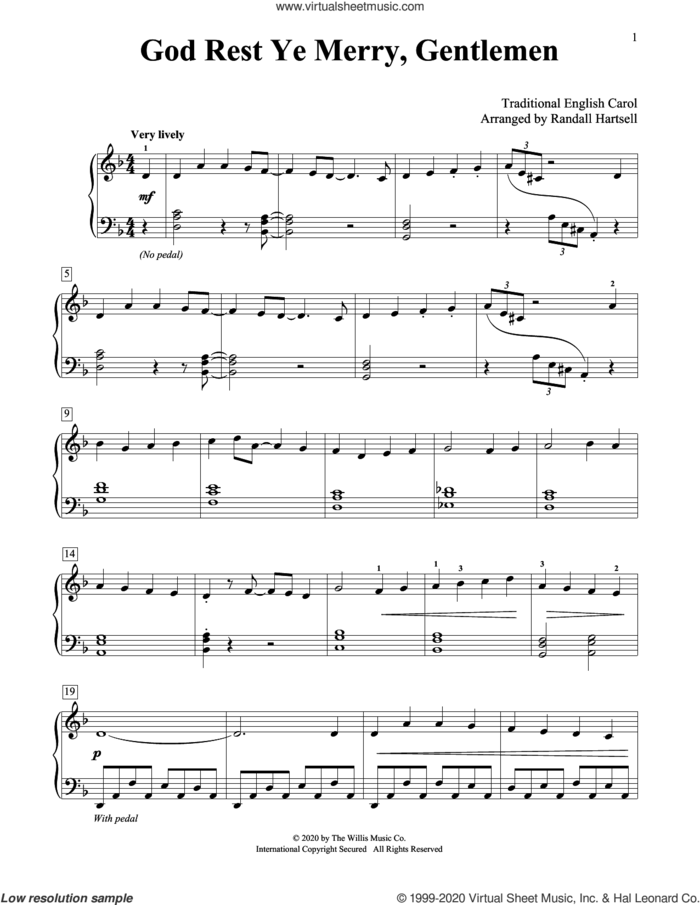 God Rest Ye Merry, Gentlemen (arr. Randall Hartsell) sheet music for piano solo (elementary)  and Randall Hartsell, beginner piano (elementary)